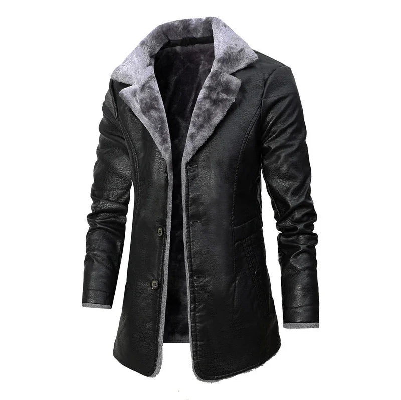 Men's Mid-Length Leather Jacket