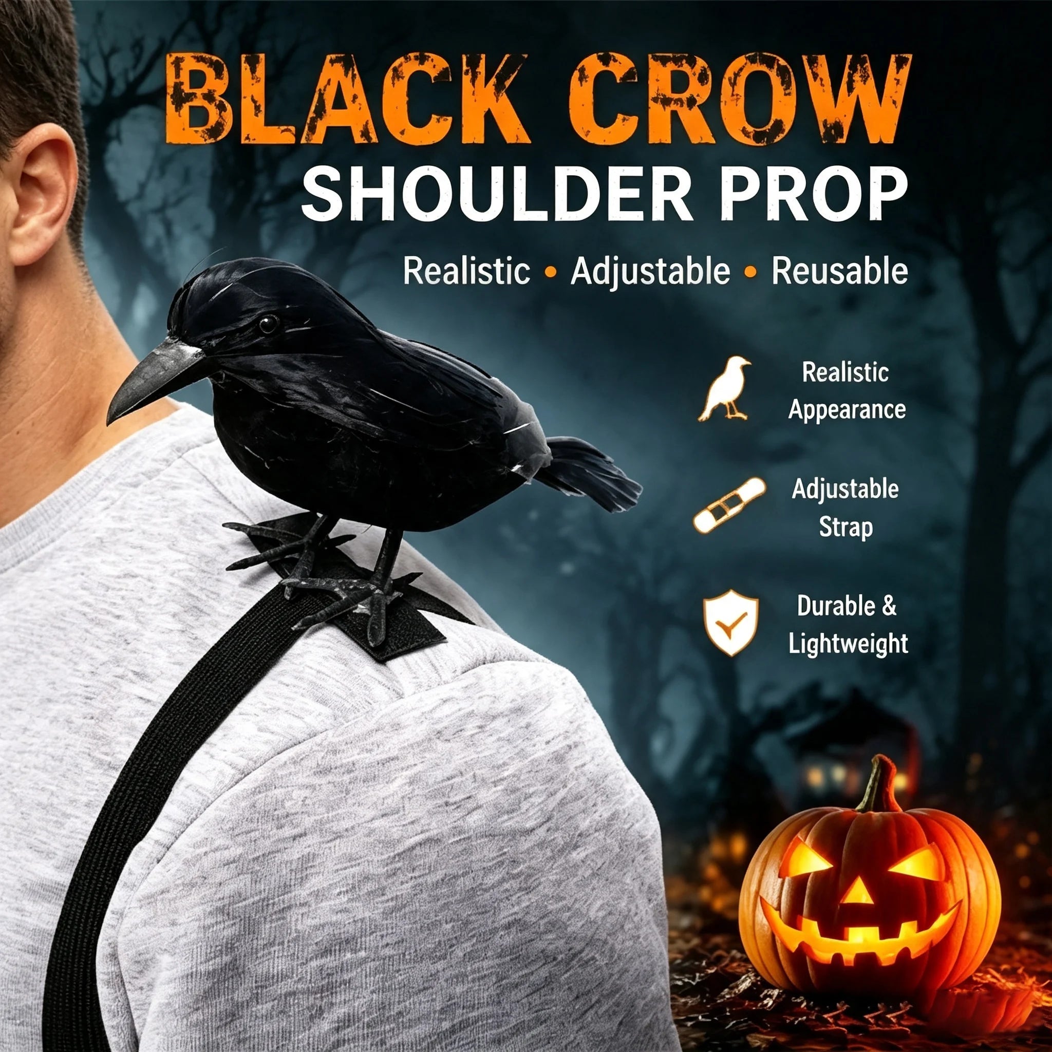 Halloween Black Crow Shoulder Prop