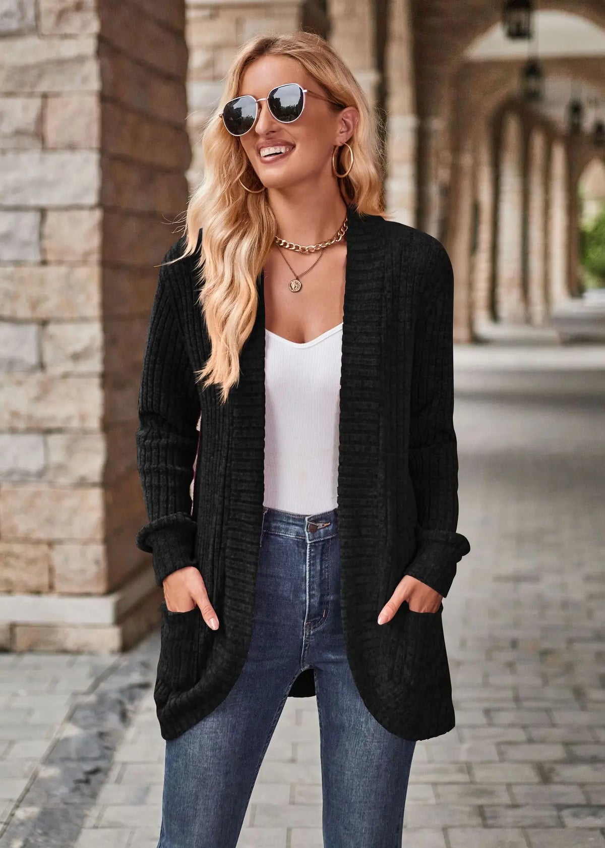 2026 Spring Autumn Women Cardigan Sweater Solid Color Pit Brushed Casual Patchwork Long Sleeved Jacket Women's Knitted Coat