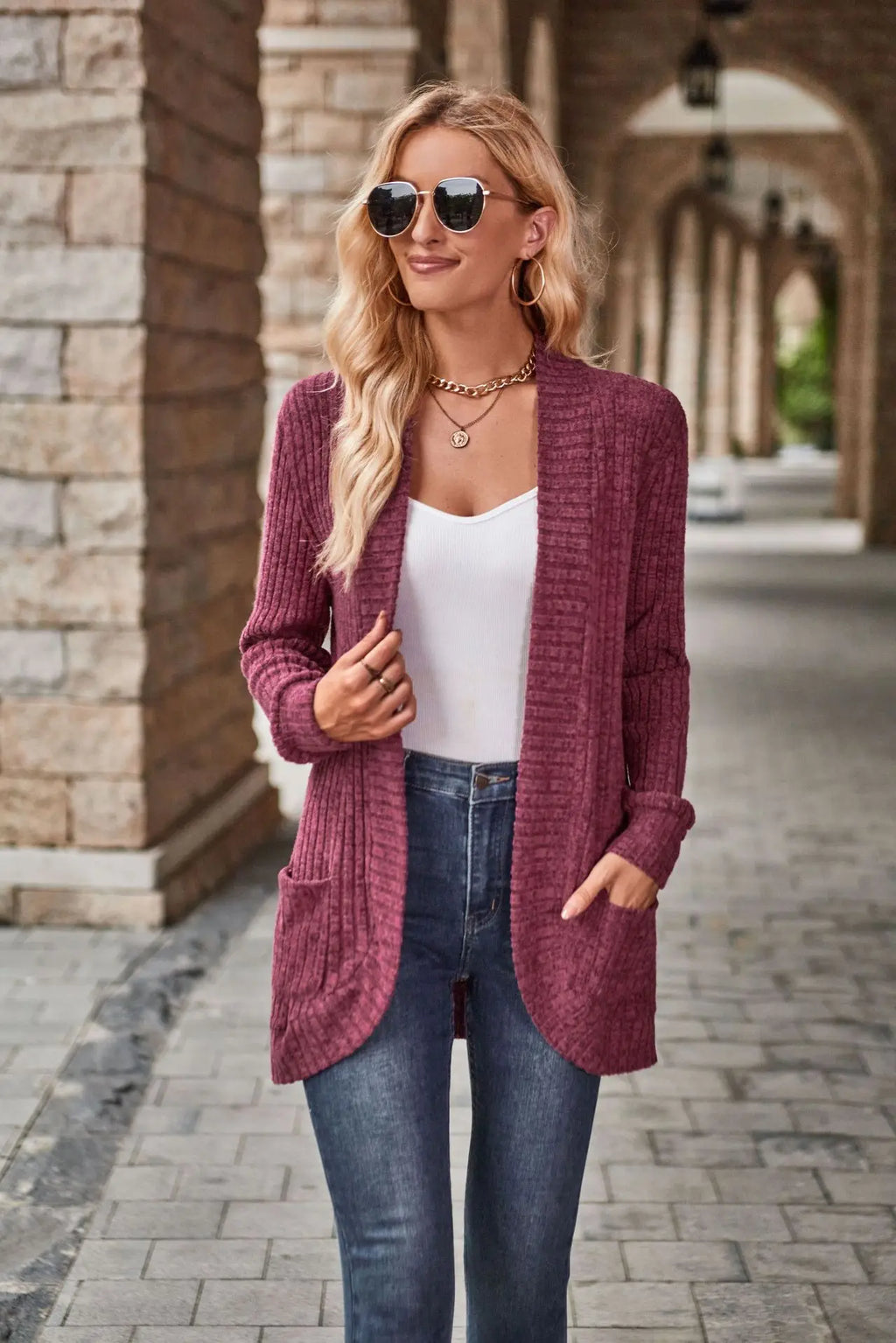 2026 Spring Autumn Women Cardigan Sweater Solid Color Pit Brushed Casual Patchwork Long Sleeved Jacket Women's Knitted Coat