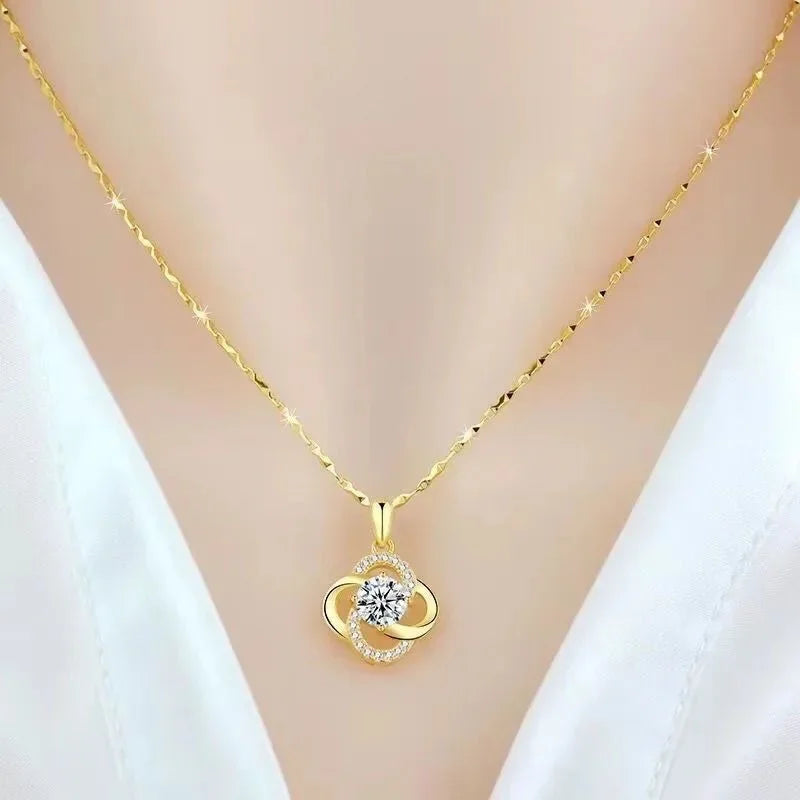 Luxury 24K 9999 Pure Gold Real Gold Women'S Collarbone Chain Smart Love Pendant Necklace