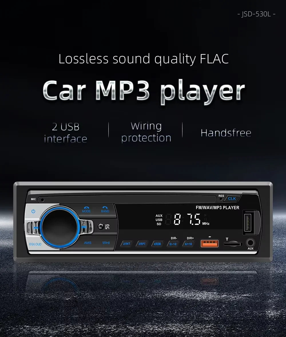 BQCC Car Radio Stereo Player Digital Bluetooth MP3 Player JSD-530 520 60Wx4 FM Audio Stereo Music USB/SD with Built-in AUX Input