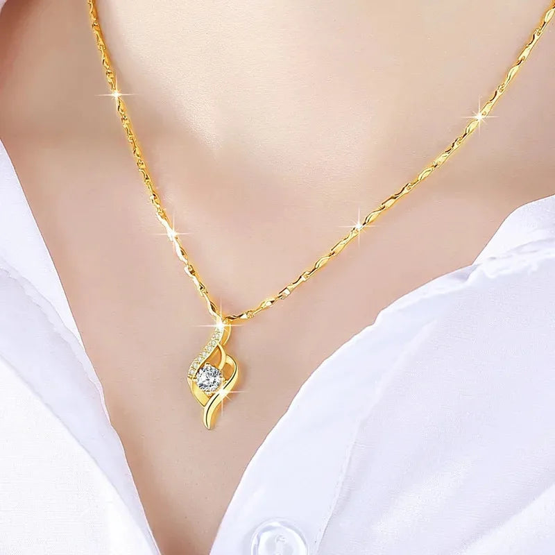 Luxury 24K 9999 Pure Gold Real Gold Women'S Collarbone Chain Smart Love Pendant Necklace