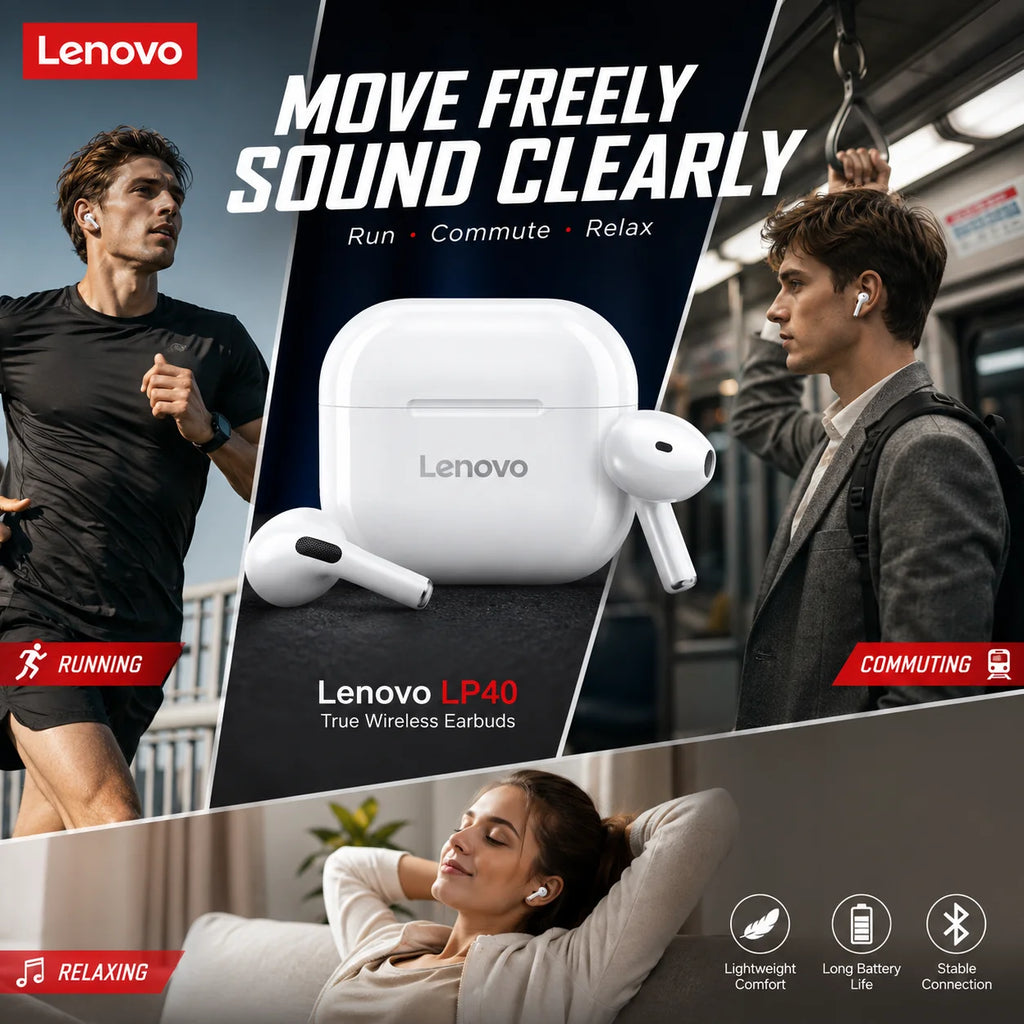 Original Lenovo LP40 Wireless Bluetooth5.4 Headphones TWS Earphones Touch Control Sport Headset Stereo Earbuds For Phone Android