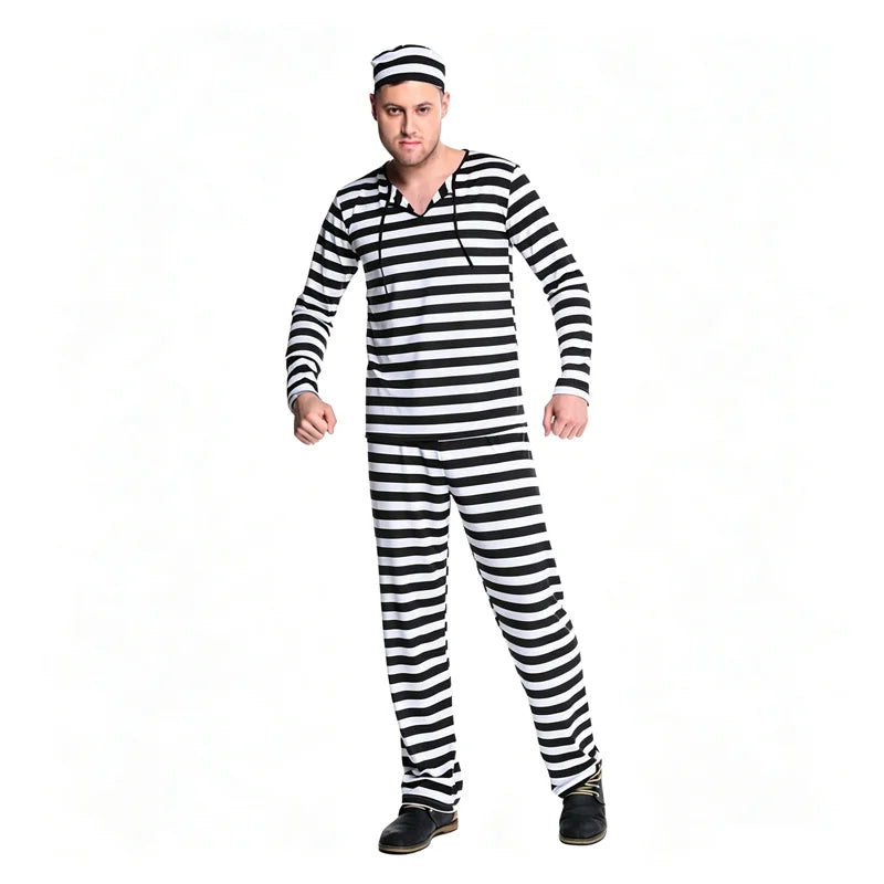 Black White Striped Prison Uniform Costume