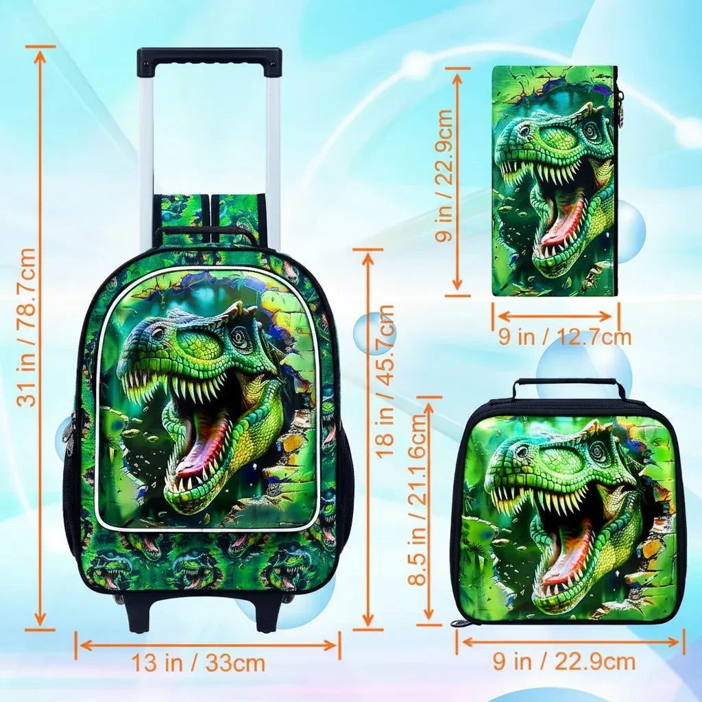 Jurassic Explorer 3-Piece Rolling Backpack Set