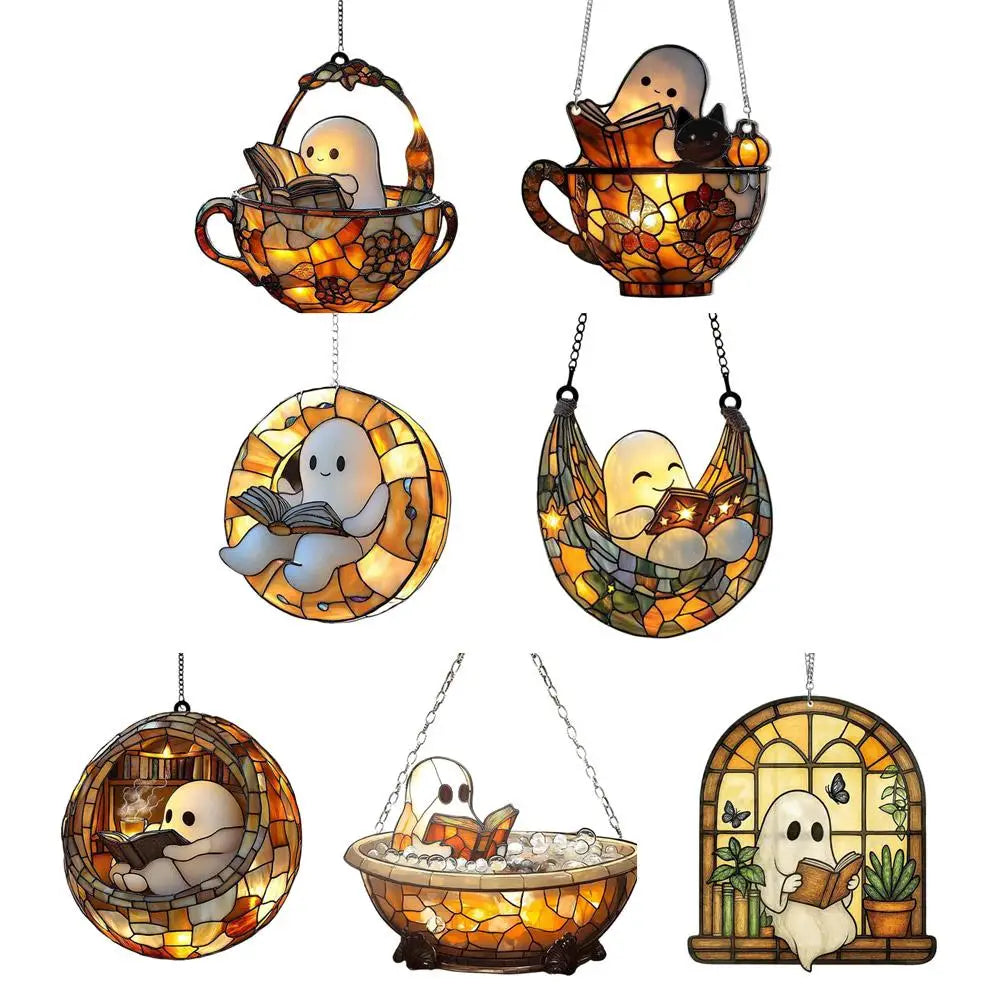 Ghost Reading Book Acrylic Hanging Ornament