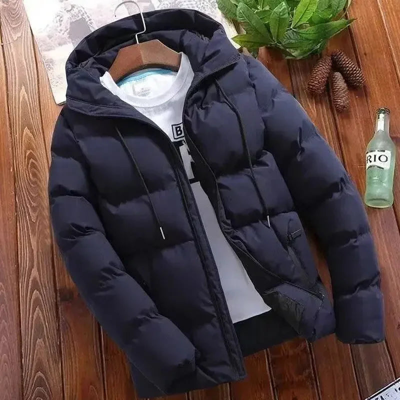 2026 New Euro-American Version Men's Thick Hooded Jacket Casual Warm Coat Business Wear Winter Fashion Trend Versatile Windproof