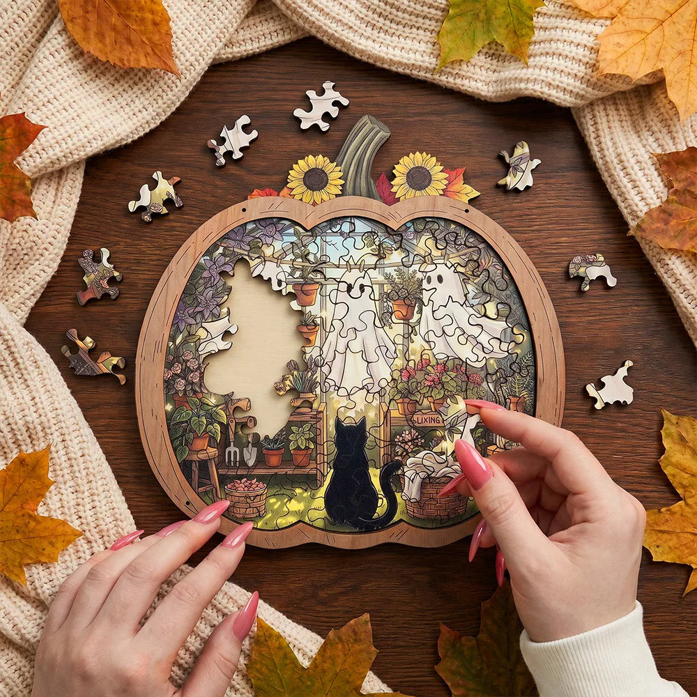 Wooden Halloween Pumpkin Tabletop Decor