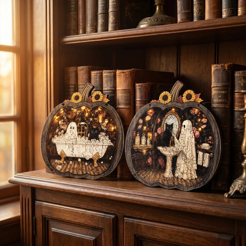Wooden Halloween Pumpkin Tabletop Decor