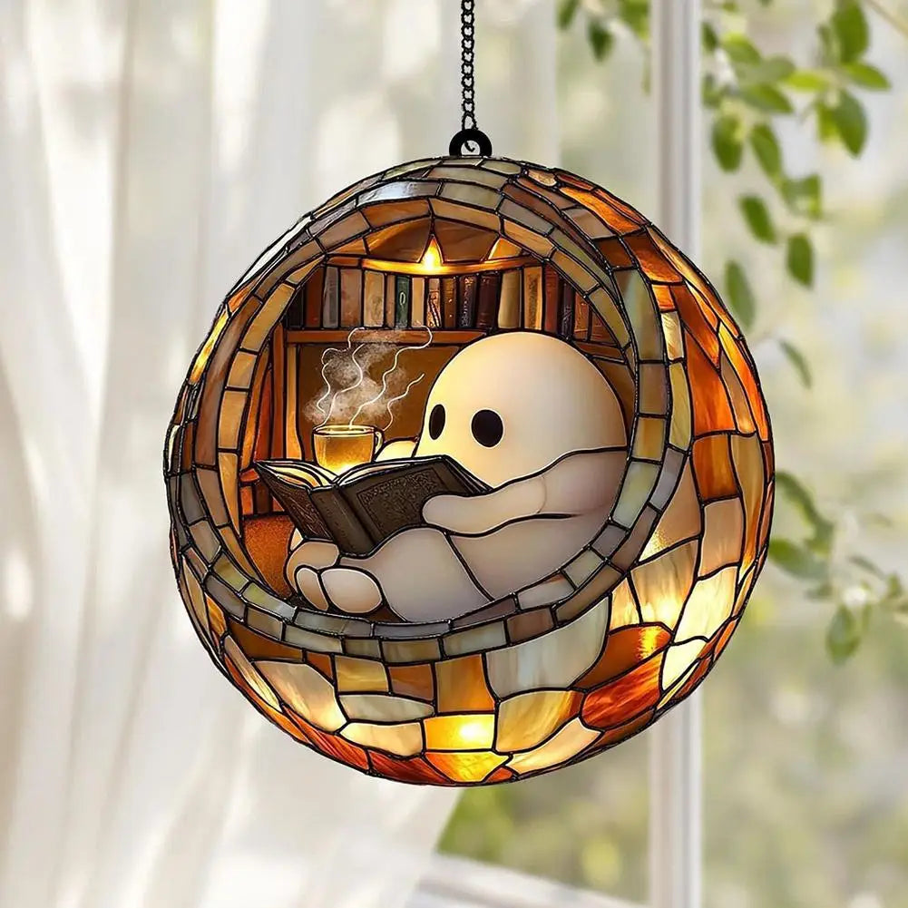 Ghost Reading Book Acrylic Hanging Ornament