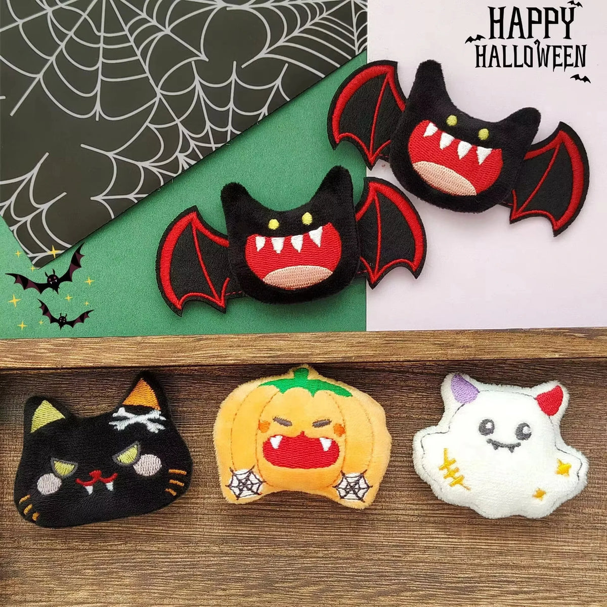 4Pcs Gothic Halloween Plush Brooch Set
