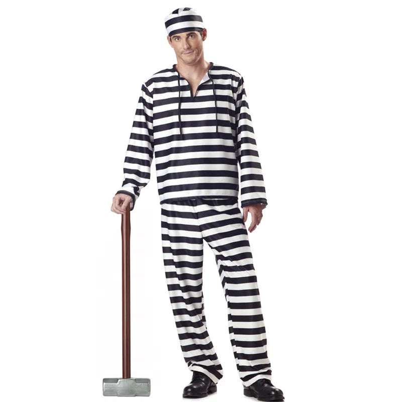 Black White Striped Prison Uniform Costume