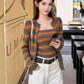 2026 women's new cashmere cardigan O-neck color blocked strapless cardigan two-piece set fashionable cashmere autumn and winter
