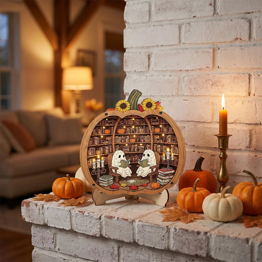 Wooden Halloween Pumpkin Tabletop Decor
