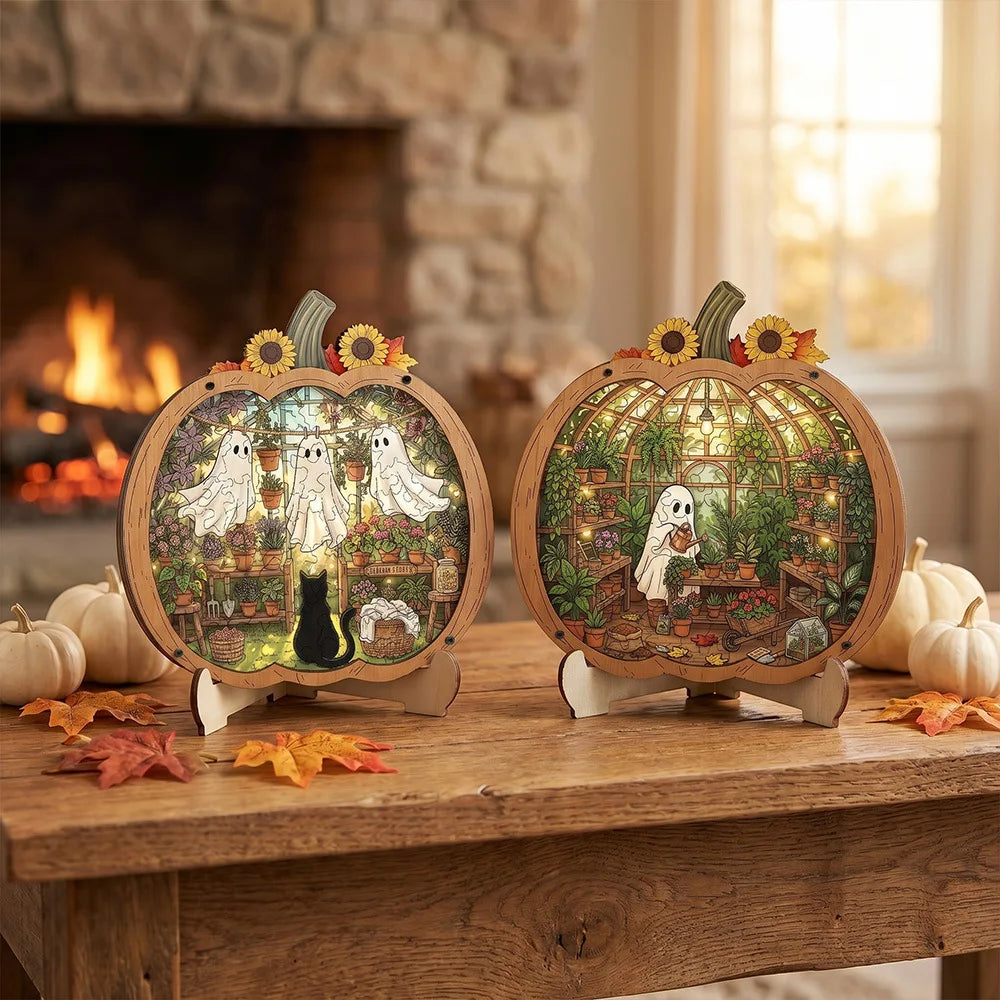 Wooden Halloween Pumpkin Tabletop Decor