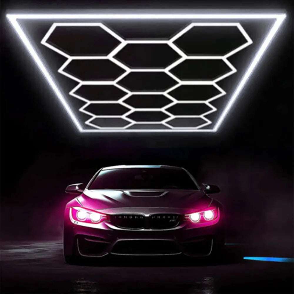14-pack Hexagon LED Ceiling Light, 680W Honeycomb LED Lighting Garage Light, LED Tubes Workshop Garage Studio LED Light 6500K