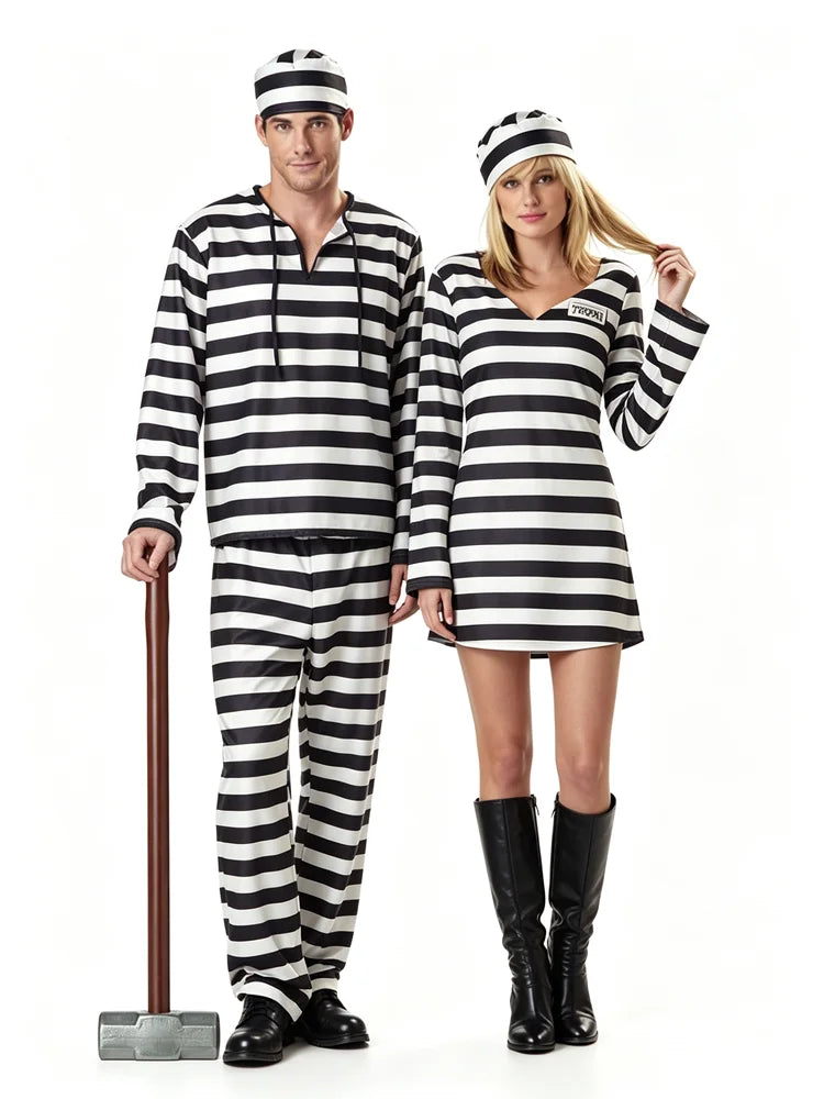 Black White Striped Prison Uniform Costume