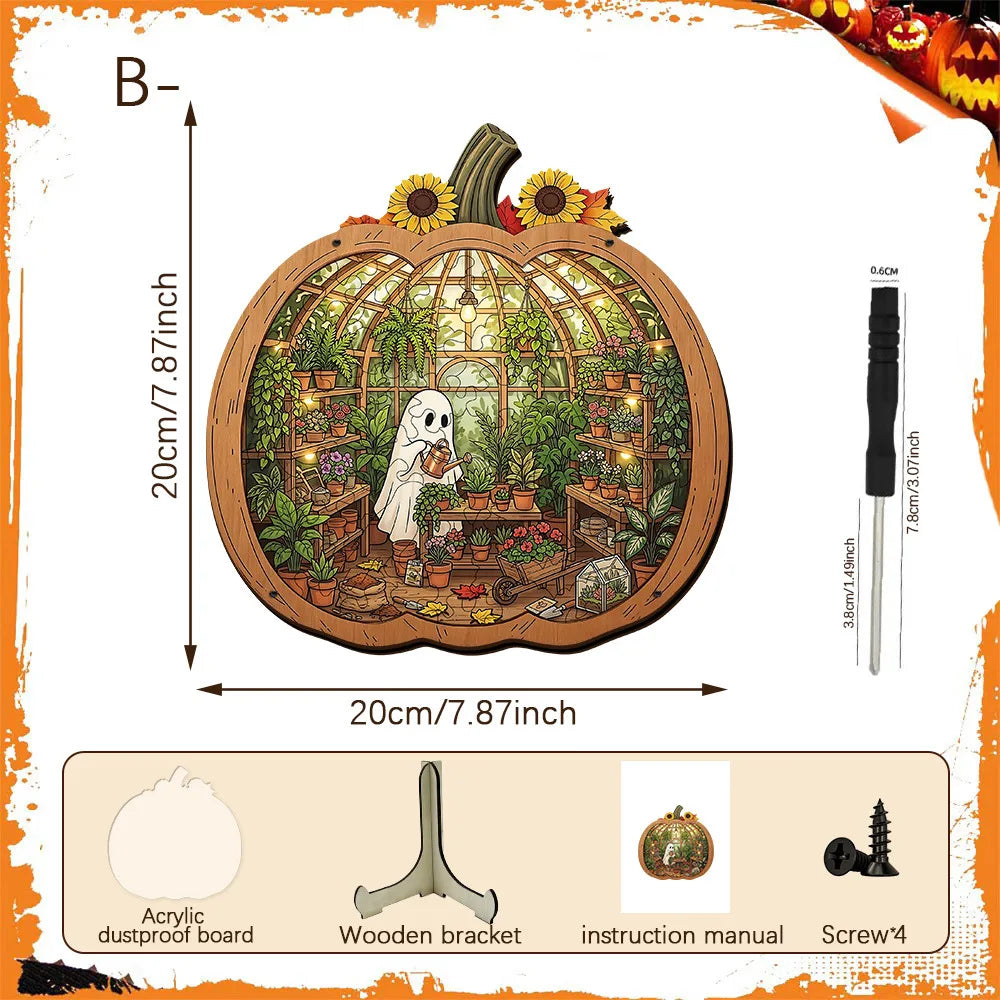 Wooden Halloween Pumpkin Tabletop Decor