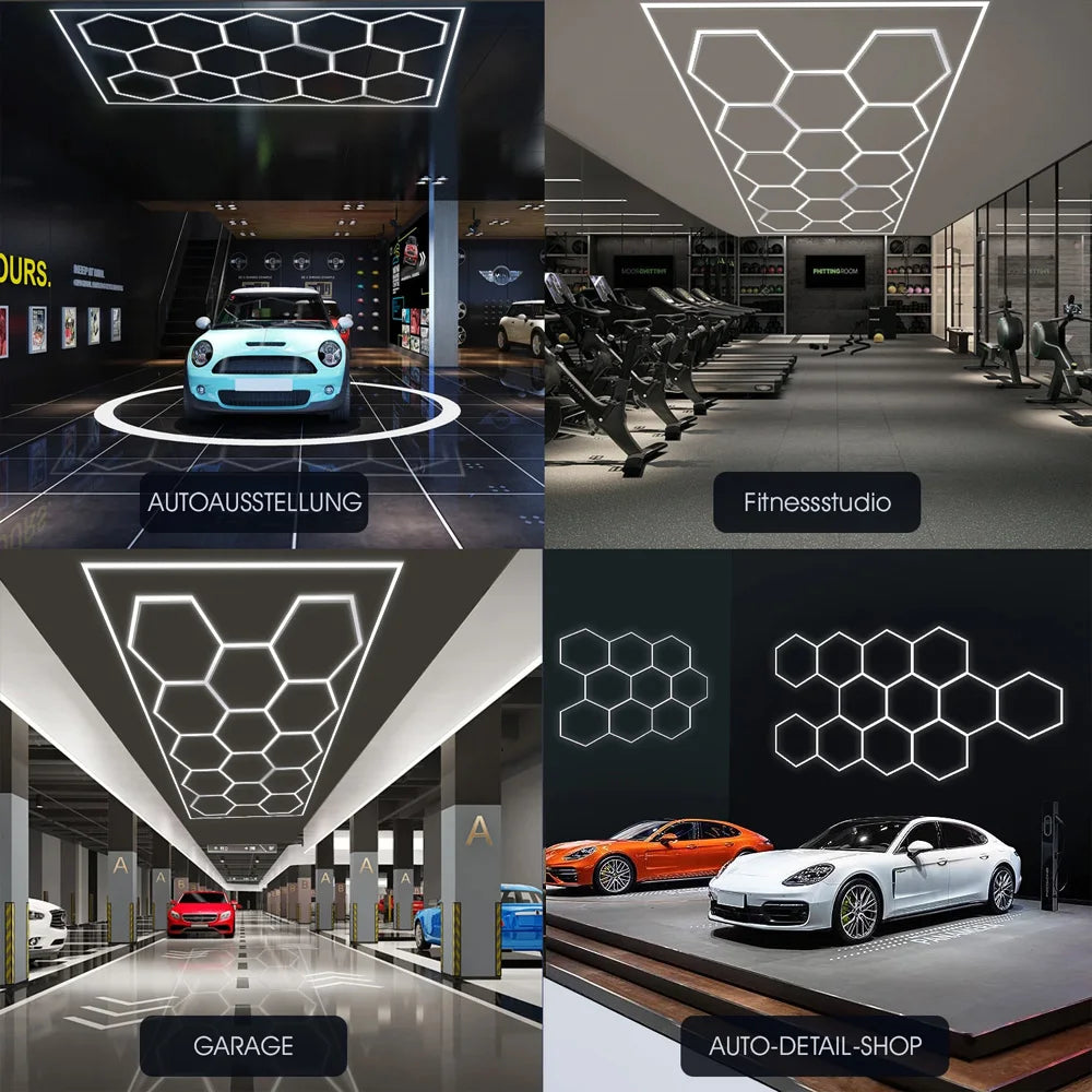 14-pack Hexagon LED Ceiling Light, 680W Honeycomb LED Lighting Garage Light, LED Tubes Workshop Garage Studio LED Light 6500K