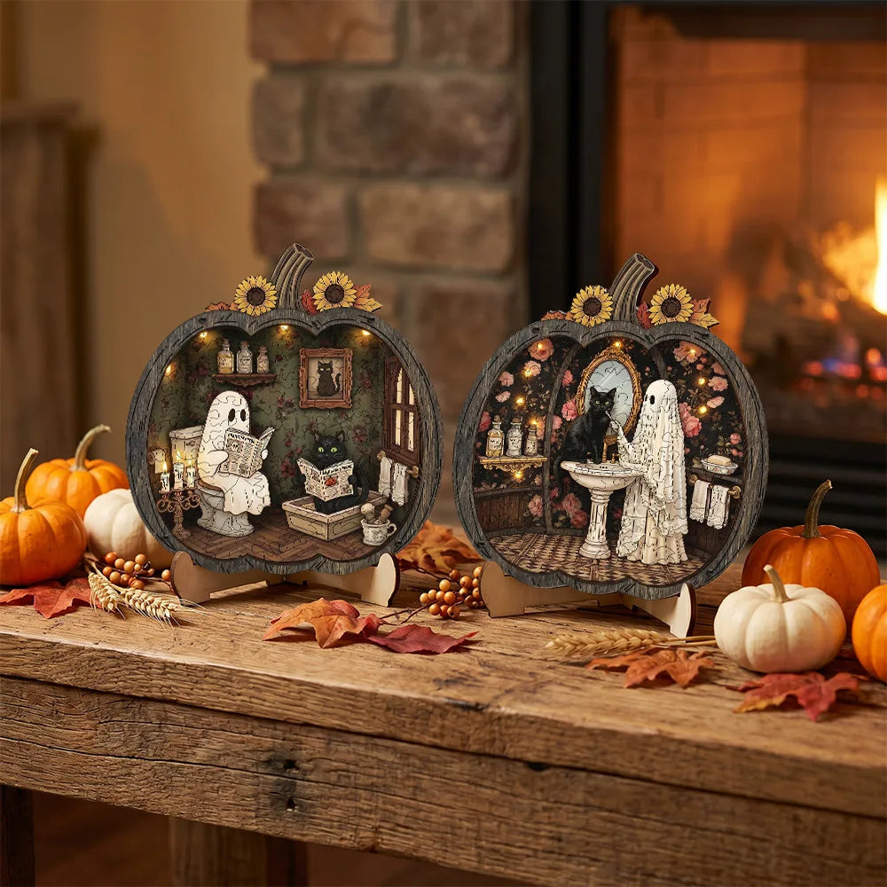 Wooden Halloween Pumpkin Tabletop Decor