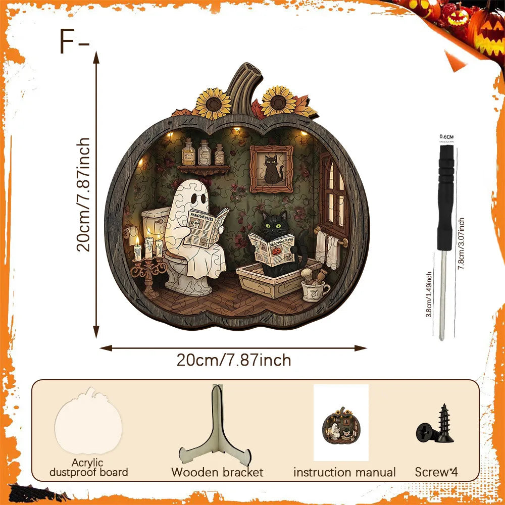 Wooden Halloween Pumpkin Tabletop Decor