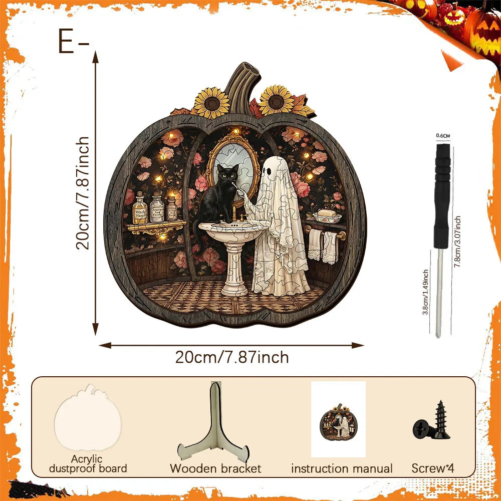 Wooden Halloween Pumpkin Tabletop Decor