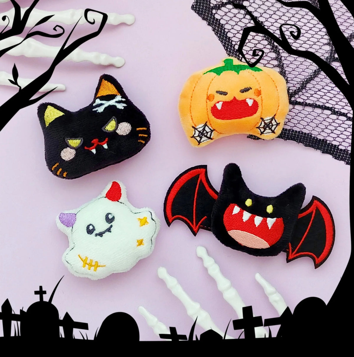 4Pcs Gothic Halloween Plush Brooch Set