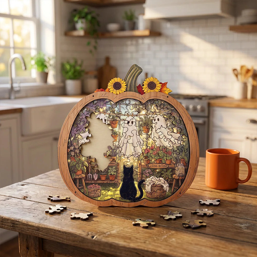 Wooden Halloween Pumpkin Tabletop Decor