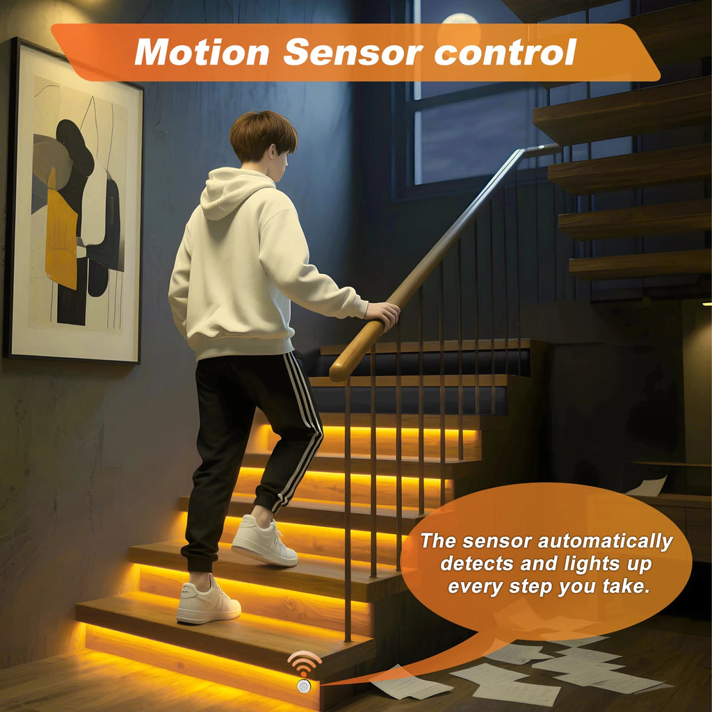 COB LED Strip PIR Motion Sensor Stair Lights Kit Step by Step Control Indoor Smart Staircase Lighting Controller with Main Line
