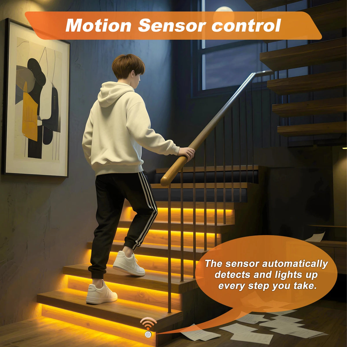 COB LED Strip PIR Motion Sensor Stair Lights Kit Step by Step Control Indoor Smart Staircase Lighting Controller with Main Line