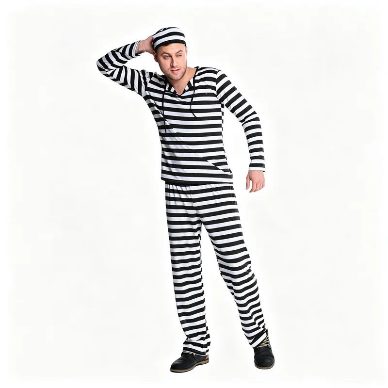 Black White Striped Prison Uniform Costume