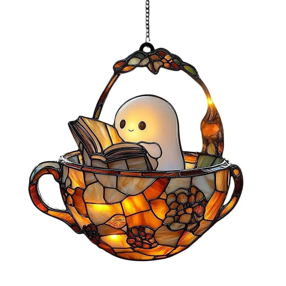 Ghost Reading Book Acrylic Hanging Ornament