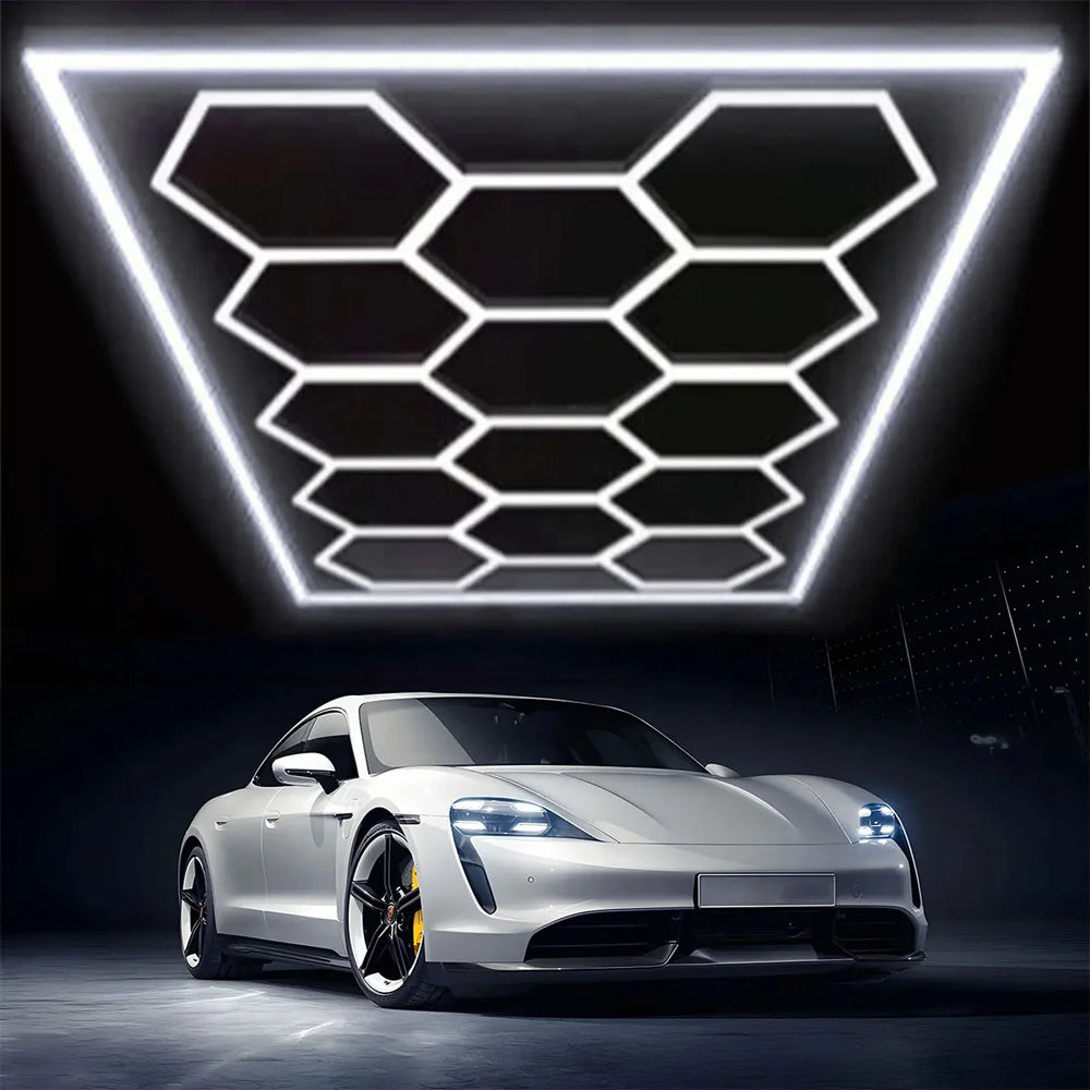 14-pack Hexagon LED Ceiling Light, 680W Honeycomb LED Lighting Garage Light, LED Tubes Workshop Garage Studio LED Light 6500K