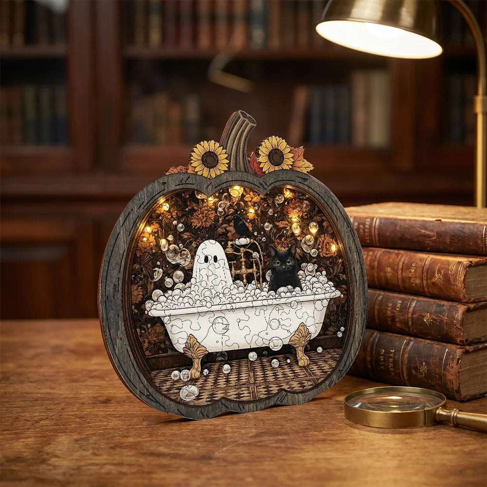 Wooden Halloween Pumpkin Tabletop Decor