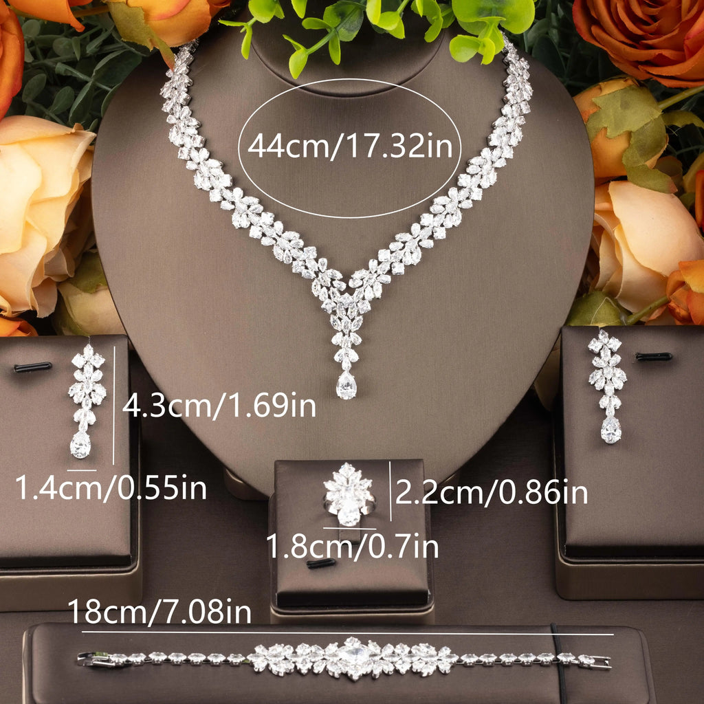 1 set of elegant cubic zirconia leaf-shaped design wedding jewelry set suitable for women to wear at banquets. Gift box not included