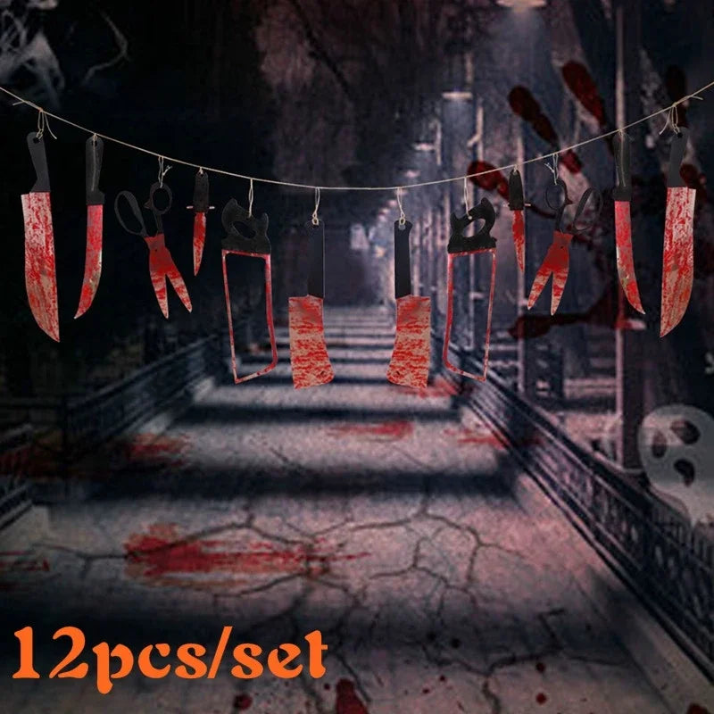 12Pcs Halloween Fake Blood Knife Set