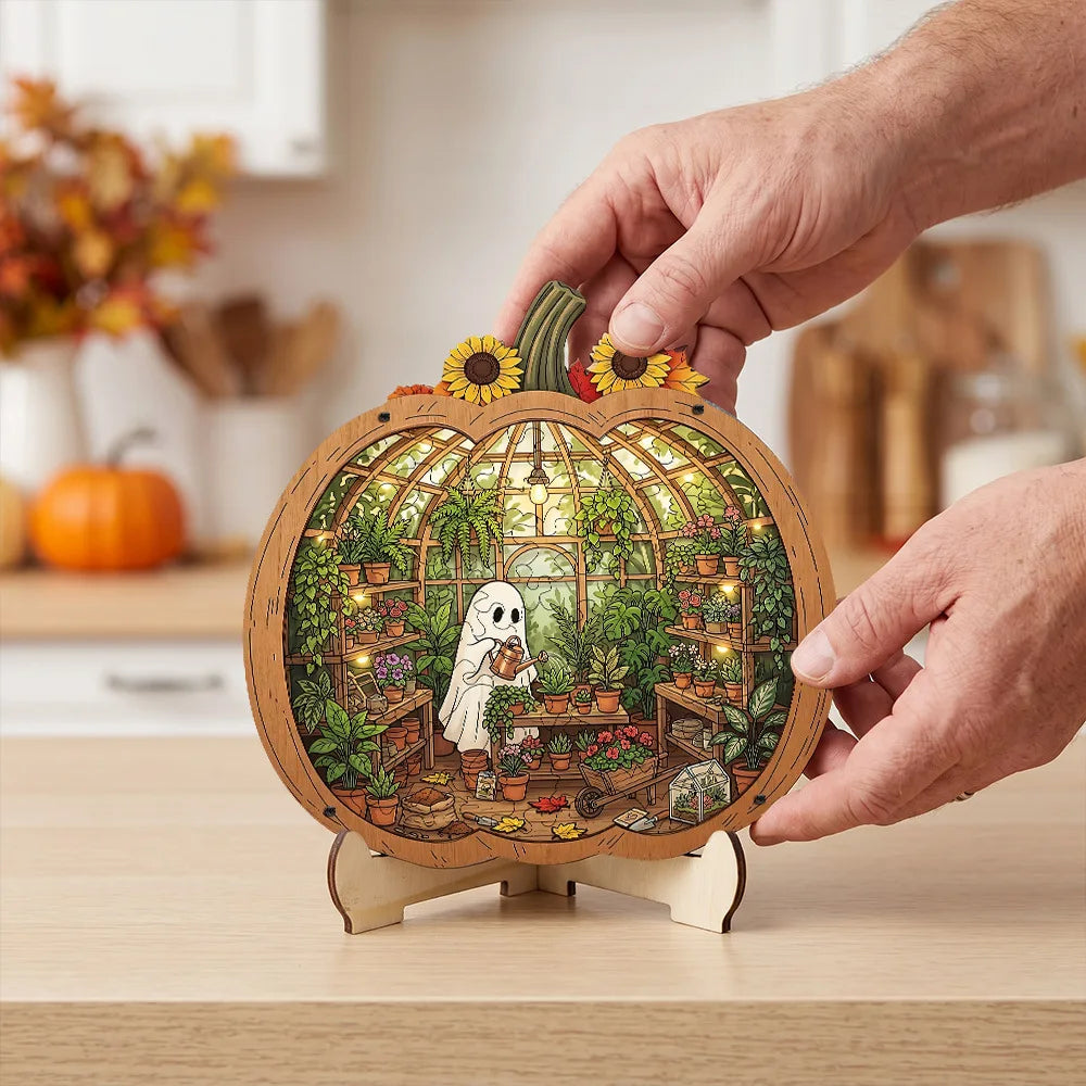 Wooden Halloween Pumpkin Tabletop Decor