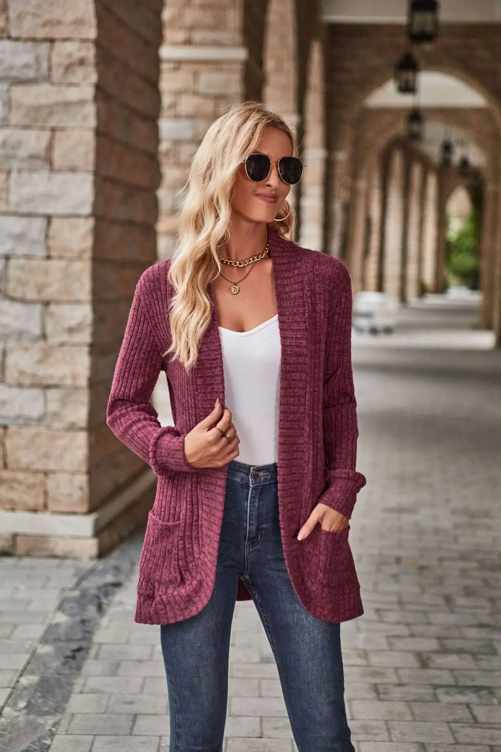 2026 Spring Autumn Women Cardigan Sweater Solid Color Pit Brushed Casual Patchwork Long Sleeved Jacket Women's Knitted Coat